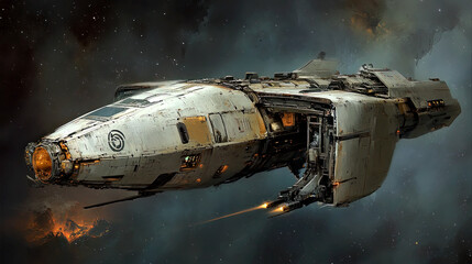 Wall Mural - Blockade runner sci-fi futuristic spaceship exploring the galaxy, spacecraft technology interstellar vehicle, science fiction cosmic travel ship in space