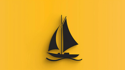 Wall Mural - Simple black silhouette of a sailboat on a yellow background.