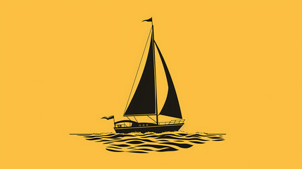 Wall Mural - Silhouette of a sailboat on yellow background.