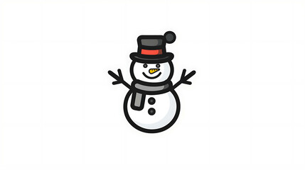 Sticker - A cartoon snowman wearing a black hat and scarf.