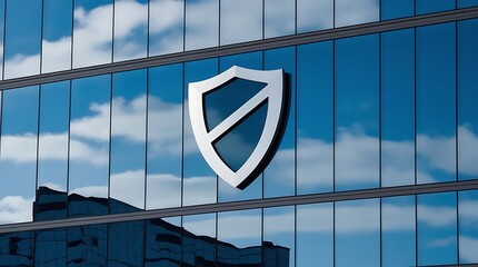 Glass building with a shield symbol representing iot security and protection (24)