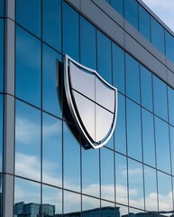 Glass building with a shield symbol representing iot security and protection (24)