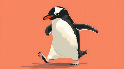 Sticker - A cartoon penguin walking on an orange background.