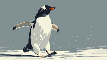 Sticker - A penguin walking across a white surface with a gray background.