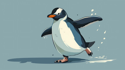 Poster - Cartoon penguin with orange beak walking on ice.