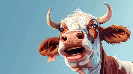 Wall Mural - Close-up portrait of a happy cow with its tongue sticking out.