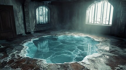 Canvas Print - Flooded Interior of an Abandoned Building