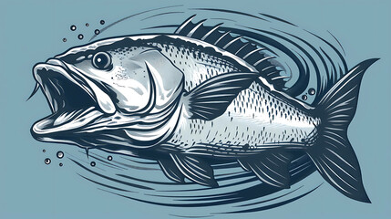 Wall Mural - A black and white illustration of a largemouth bass.