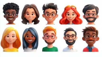 smiling people closeup portrait set cute cartoon businessman male and female avatars multi-ethnic ma