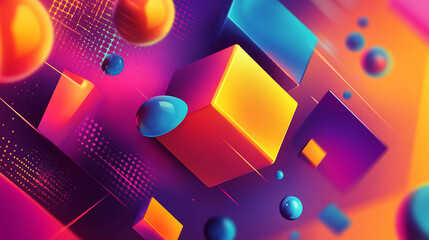 Poster - Abstract colorful geometric shapes and spheres against a vibrant background.