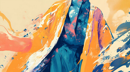 Wall Mural - Abstract painting of a person in a colorful robe.