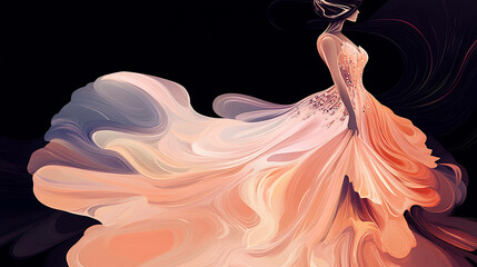 Sticker - A woman in a flowing peach dress, swirling with movement.