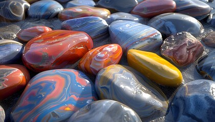 Wall Mural - Colorful stones on beach.