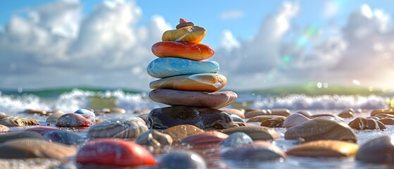 Wall Mural - Colorful stones on beach.