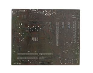 back of computer motherboard with transparent image of png format extension.