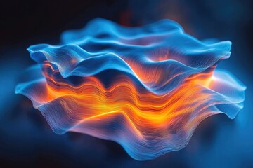 Wall Mural - Dynamic abstract wave pattern featuring vibrant blue and orange colors, creating a sense of movement and energy.