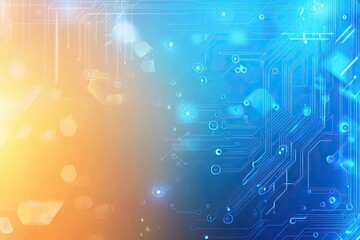 Wall Mural - futuristic digital background with vibrant blue and orange tones, featuring abstract circuit design 