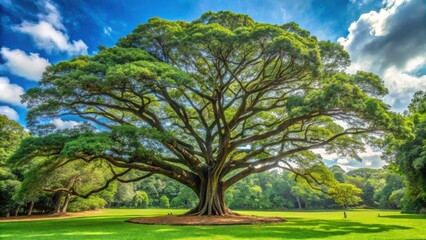 Gigantic majestic tree in scenic Peradeniya Botanical Garden Sri Lanka landscape