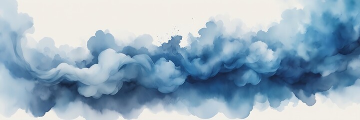 Dreamy digital abstract art featuring flowing shades of blue clouds, set against a stark off-white backdrop, perfect for uplifting any space.