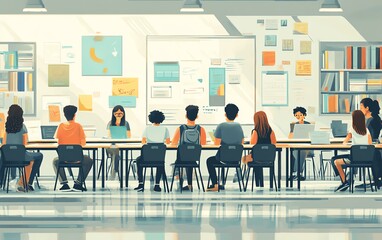 Poster - Lively educationthemed image featuring students in a collaborative learning setting, diverse group, vibrant classroom, modern educational tools