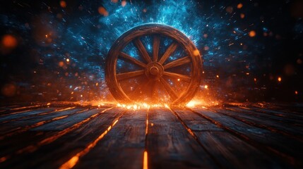 Canvas Print - Wooden Wheel with Sparks