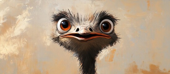 Wall Mural - Close up of a smiling ostrich with a natural backdrop showcasing its head from a top perspective