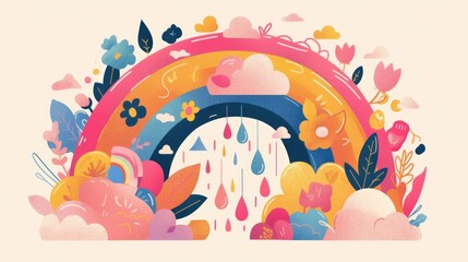 Wall Mural - Vector illustration of a boho style rainbow depicting various weather elements