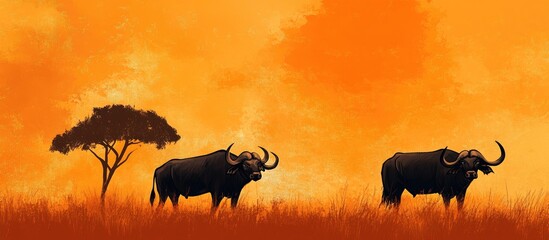 Wall Mural - African Buffaloes in a Safari Environment