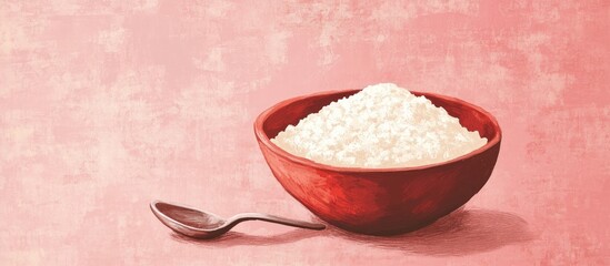 Canvas Print - Bowl of garri accompanied by a spoon set against a pink backdrop