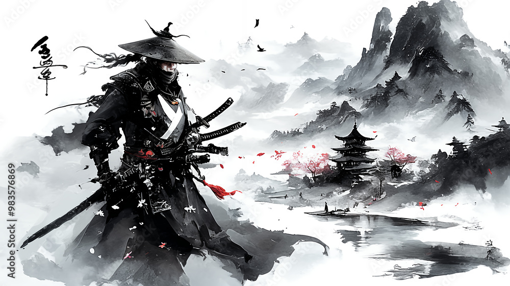 Samurai, sumi-e, ink painting, Japanese painting, Edo period, Meiji ...