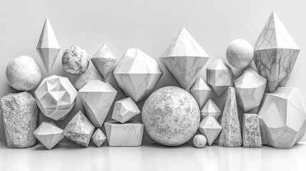 Poster - A collection of geometric marble shapes displayed artistically.