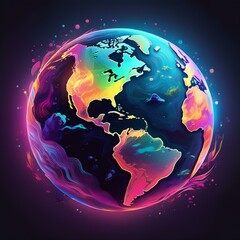globe of earth with a neon color