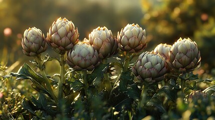 Close-Up of Artichokes in a Garden