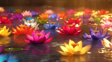 Wall Mural - Ganga vibrant colorful lotuses illustrating Hindu beliefs in purity and spirituality