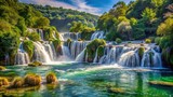 Scenic beauty of cascading Krka river waterfalls in pristine Dalmatia landscape