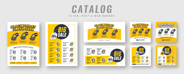 Wall Mural - supermarket product sale catalog flyer bundle with social media post | black friday web banner ads |