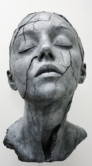 Sticker - Cracked Portrait: A Sculpture of Human Fragility