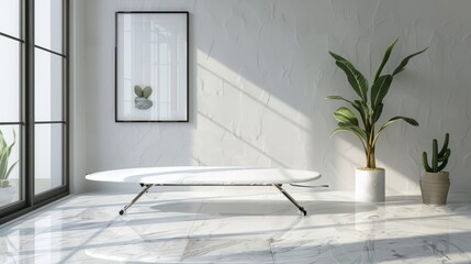 Poster - Minimalist Interior Design with White Table and Plants