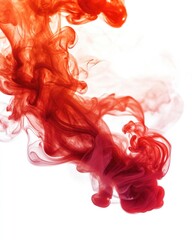 Wall Mural - Abstract red smoke swirls on a white backdrop featuring dynamic movements and fluid patterns reminiscent of ink and fire smoke