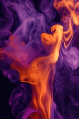 Wall Mural - Line art illustration depicting the movement of orange and purple smoke against a dark backdrop showcasing a visually striking ink effect with captivating swirls