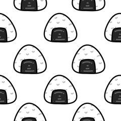 Wall Mural - onigiri pattern background. Japanese food seamless pattern. onigiri rice balls illustration. Onigiri Japanese Food Pattern background. Japanese rice balls seamless pattern background.