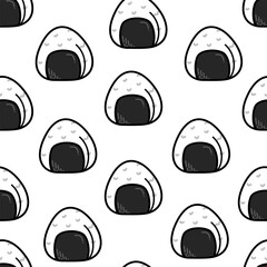 Wall Mural - onigiri pattern background. Japanese food seamless pattern. onigiri rice balls illustration. Onigiri Japanese Food Pattern background. Japanese rice balls seamless pattern background.