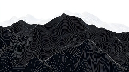 Vector black wave curve Topography grid map. white wave line geography landscape Topo contour map on white background. Geographic mountain relief diagram line pattern.