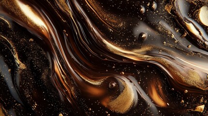 Wall Mural - Swirling black and gold abstract design with smooth texture and shimmering details under soft lighting