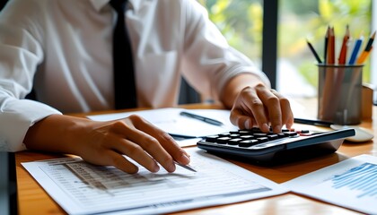 Focused finance management at home office desk with calculations and budgeting preparations