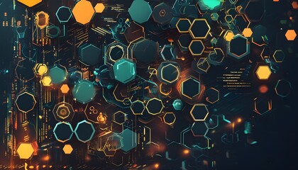 Sticker - Vibrant Digital Hexagon Abstract Background Design