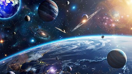 Wall Mural - View_from_space_to_the_planet_Earth_galaxies_stars