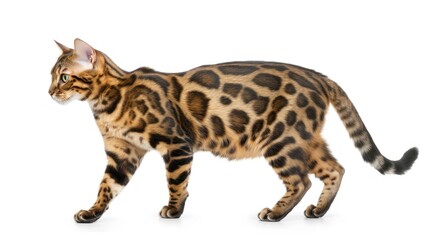 Wall Mural - Bengal Cat Walking on White Background