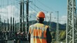 © ADD PHOTO - Construction Worker Maintaining High Voltage Power Line Tower