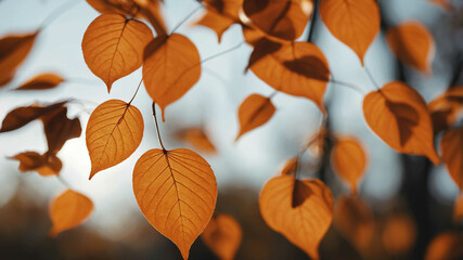 Wall Mural - Orange leaves drifting in autumn breeze background